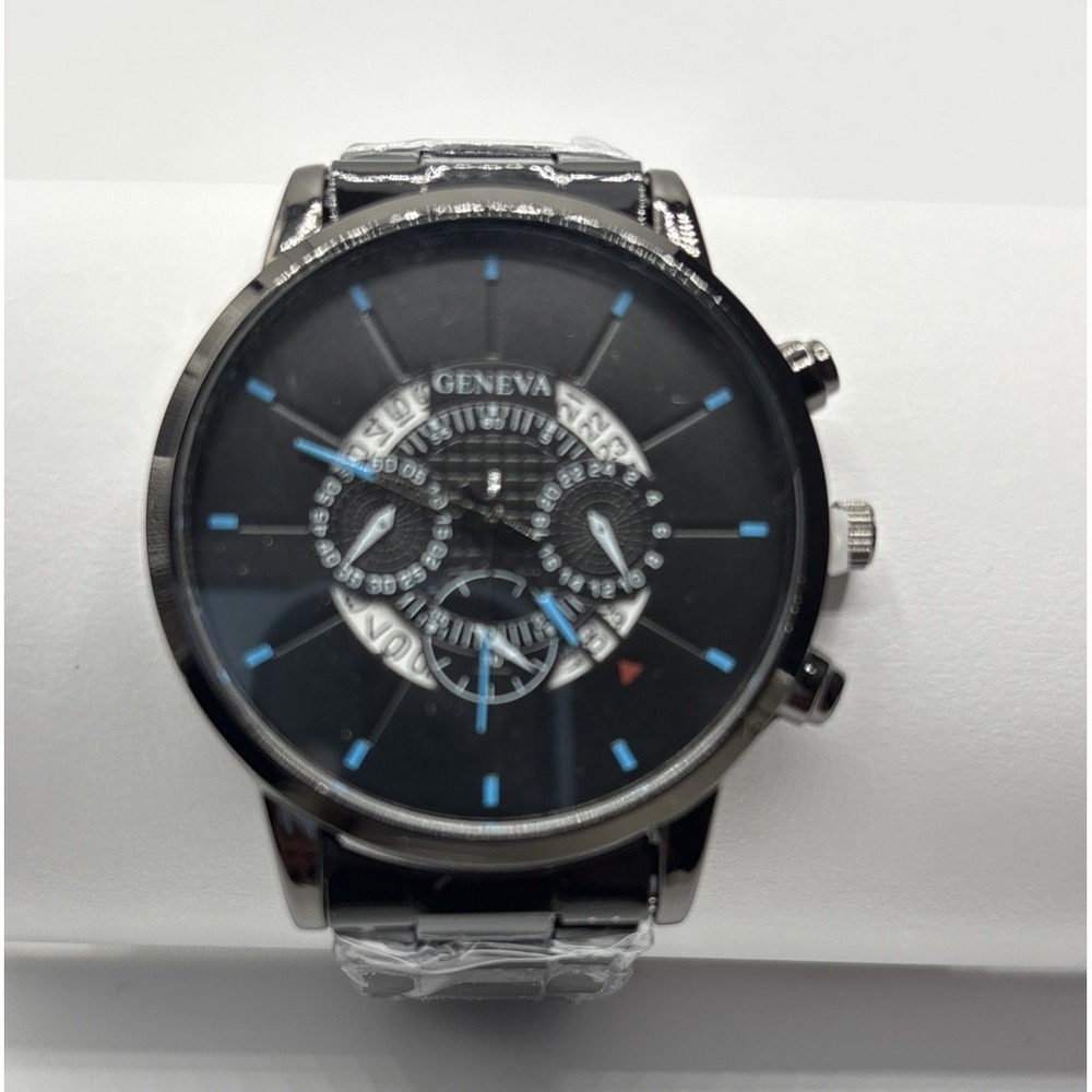 GENIVA Men's Quartz Watch, Stainless‎ Steel Black Strap Fashion